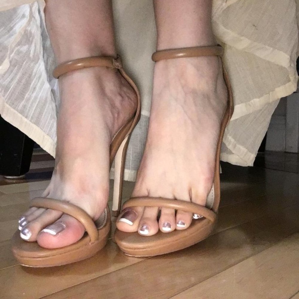 Faux Leather Tan Ankle Strap High Heel Sandal Sz 6